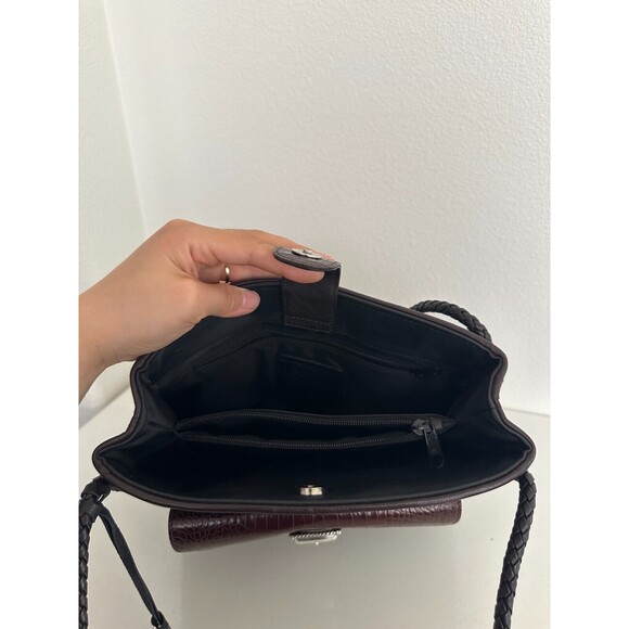 Brighton Nylon Shoulder Bag Braided Strap Croc Embossed Black Silver Western - Picture 7 of 11